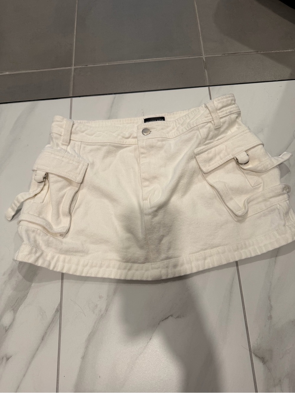 White Fox Boutique Cream Cargo Mini Skort